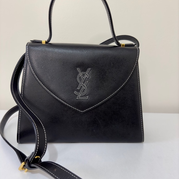 Vintage Yves Saint Laurent YSL Black Leather Top Handle With Strap - Picture 12 of 13